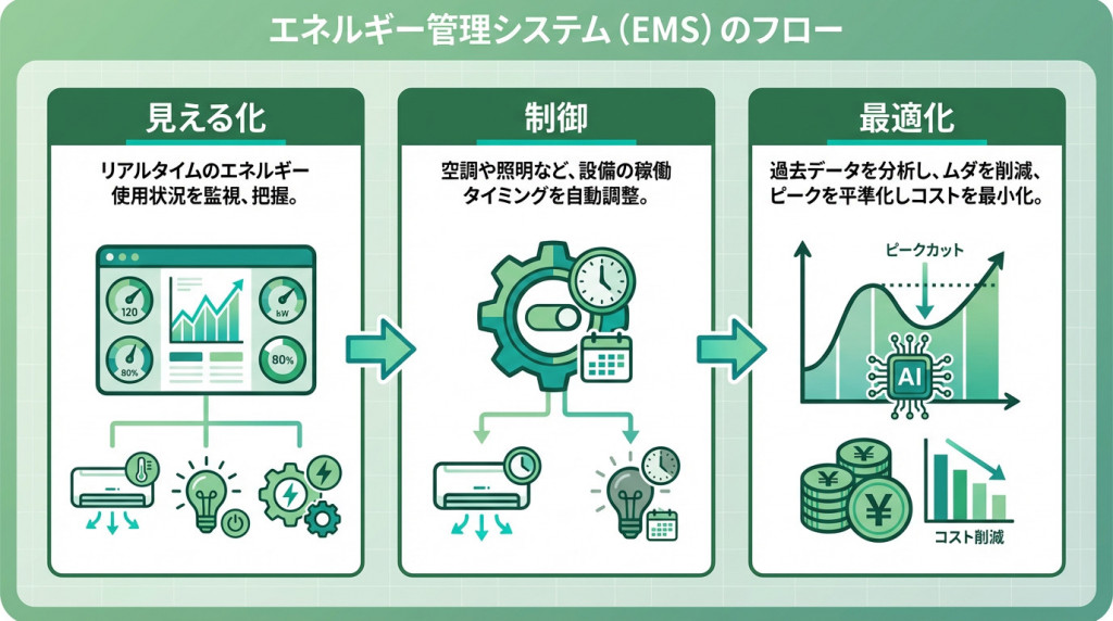 EMS（エネルギーマネジメントシステム）の3つの要素