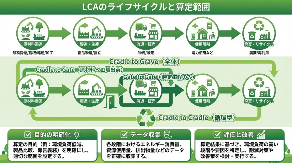 LCAとは？実施手順や算定範囲、活用方法、メリット等について解説